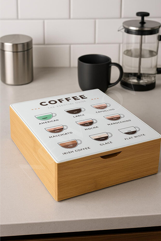 BaristaBamboo Glass-Lid Coffee Box with Drawer | Capsule – Sugar – Tea Organizer, Barista Station