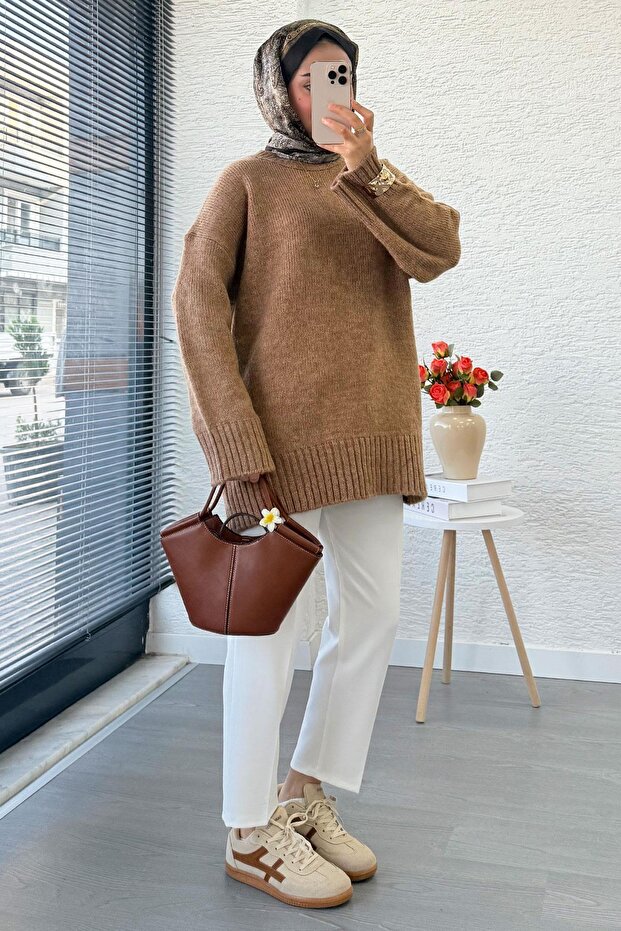 Basic Oversize Triko Kazak – Camel - 9