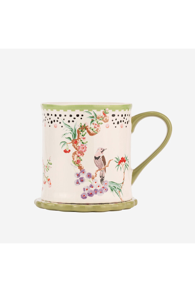 كوب بورسلان Spring Birds، باللون الأخضر، سعة 275 مل