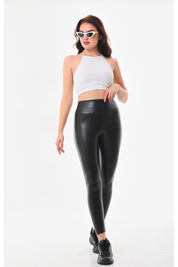 Women's Black Raised Faux Leather Leggings