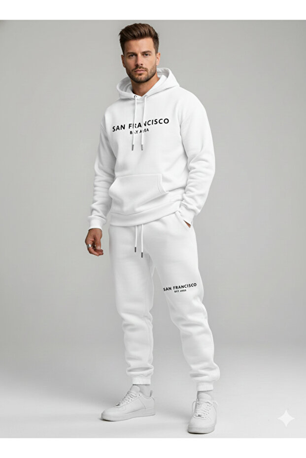 Three Thread Compact Hooded Inside Cotton San Francisco B Printed Premium O Oversized Tracksuit Set