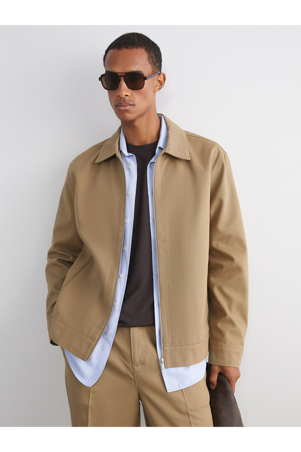 Vision Beige Standard Fit Shirt Collar Men's Coat