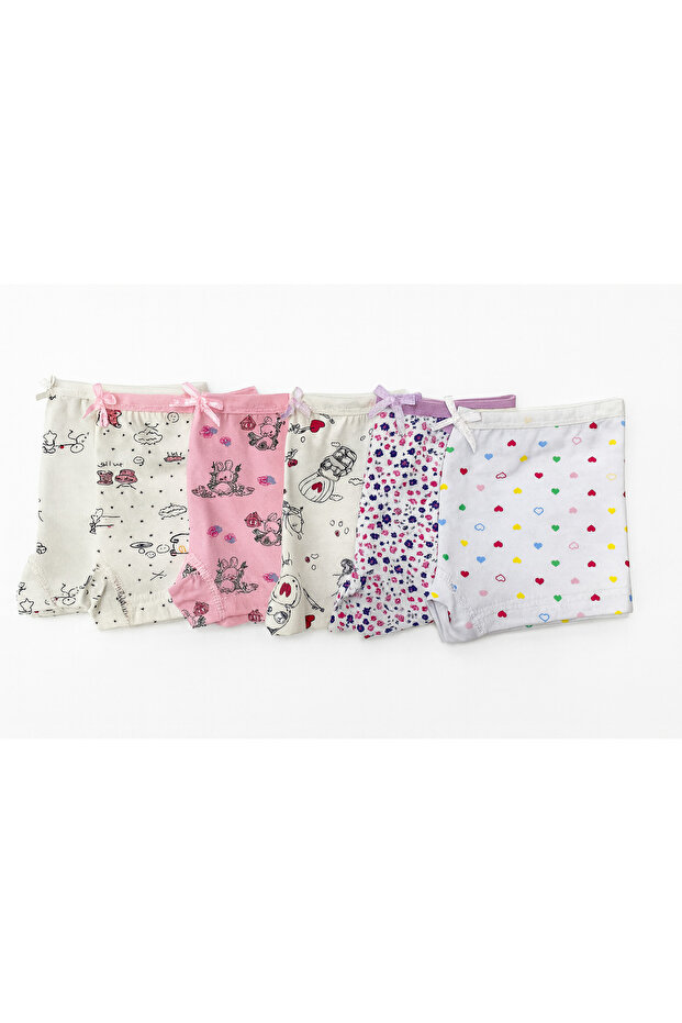 Ceylanoğlu Girl's Stretch Fabric Embroidered Boxers Pack of 6
