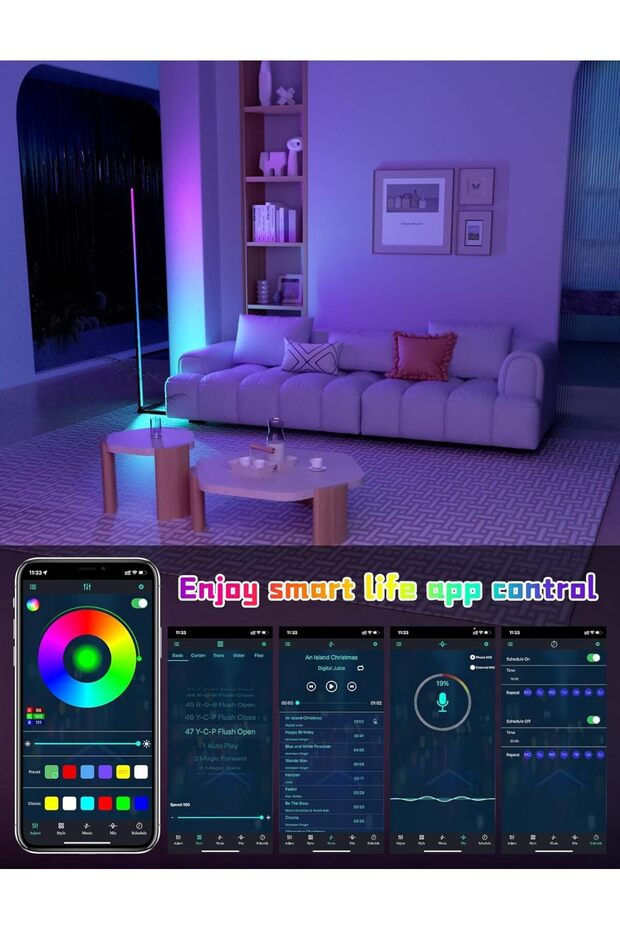 165cm Corner Smart RGB Floor Lamp, Dimmable LED with Music Sync & App/Remote Control - 6