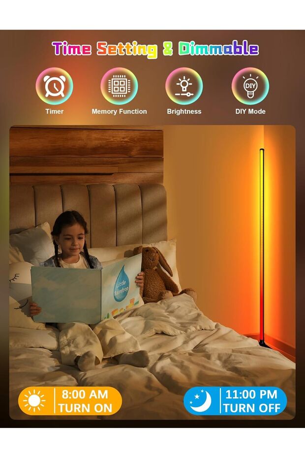 165cm Corner Smart RGB Floor Lamp, Dimmable LED with Music Sync & App/Remote Control - 2