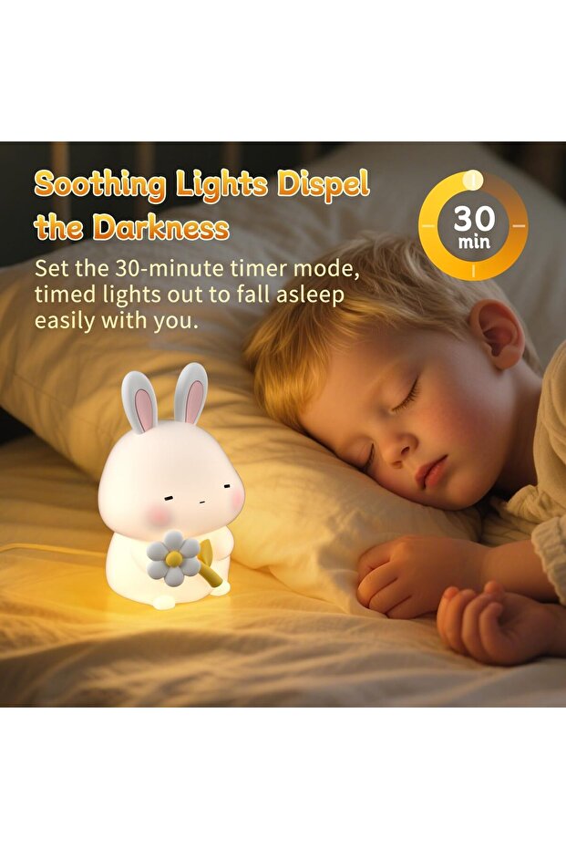 Bunny Night Light for Kids and Babies - 3-Level Brightness, 30-Min Timer, Battery Operated