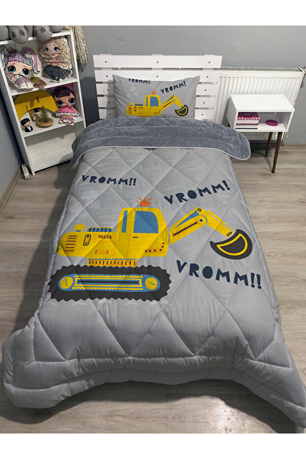 Welsoft Fluffy Double-Sided Large Size Industrial Machinery Patterned Single Quilt Sleeping Set