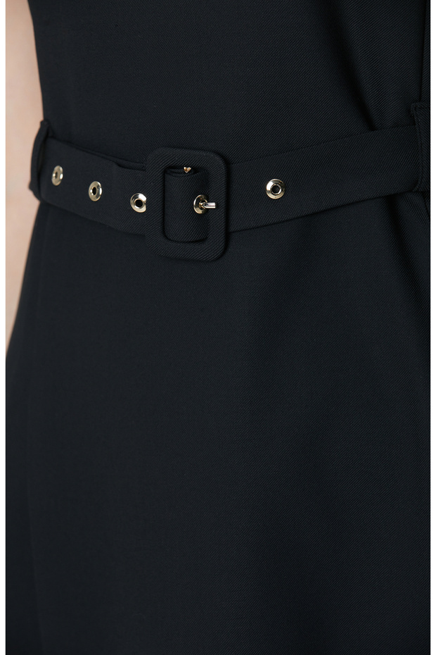 Siyah Kemerli Mini Elbise - 6