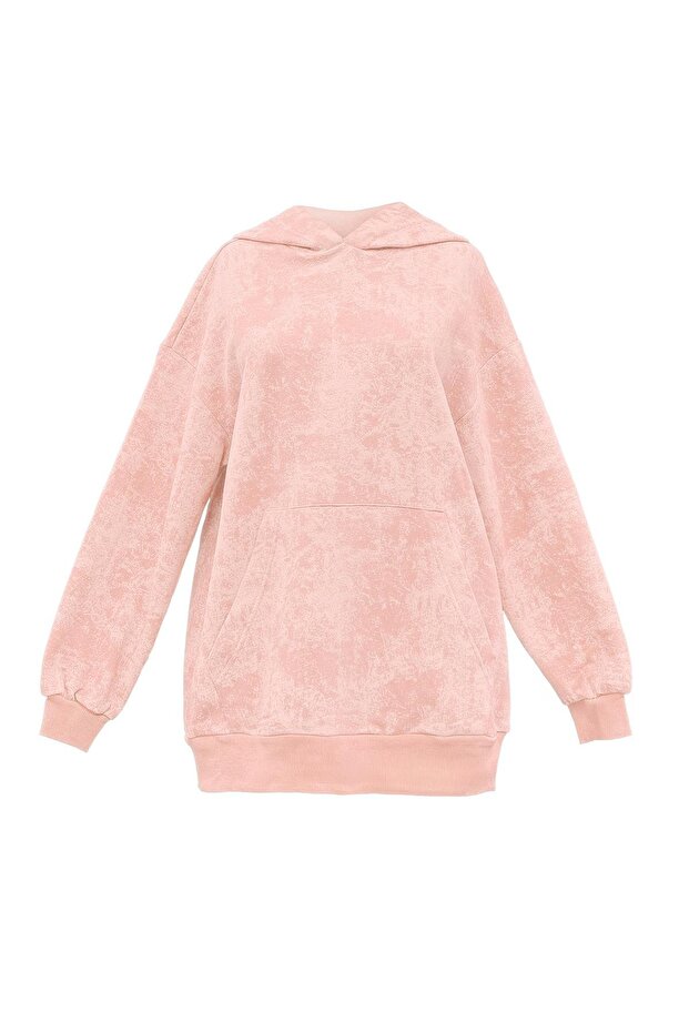 Kapüşonlu Şardonlu Baskılı Sweatshirt - 1