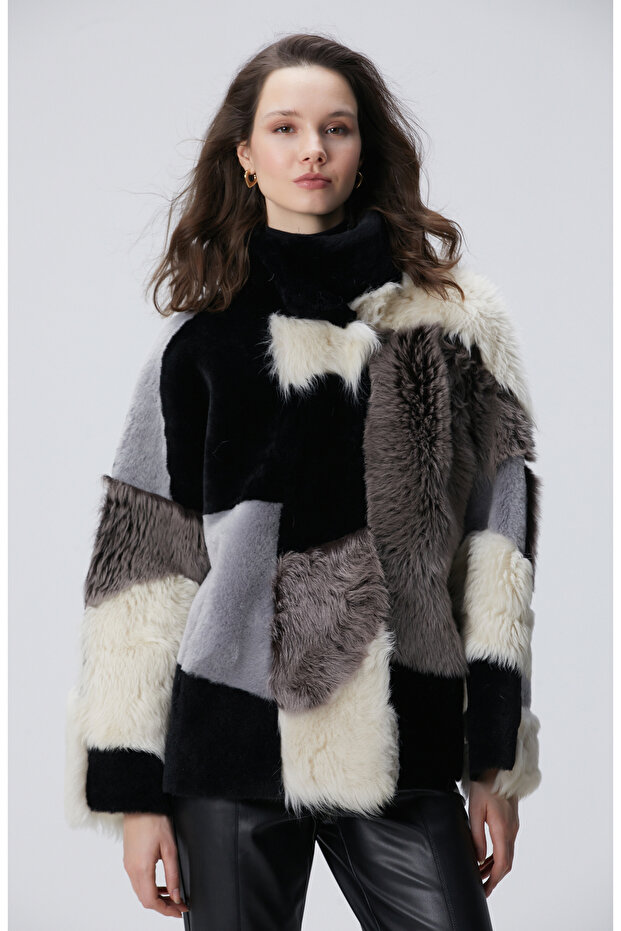 Renk Bloklu Deri Kaban - 1