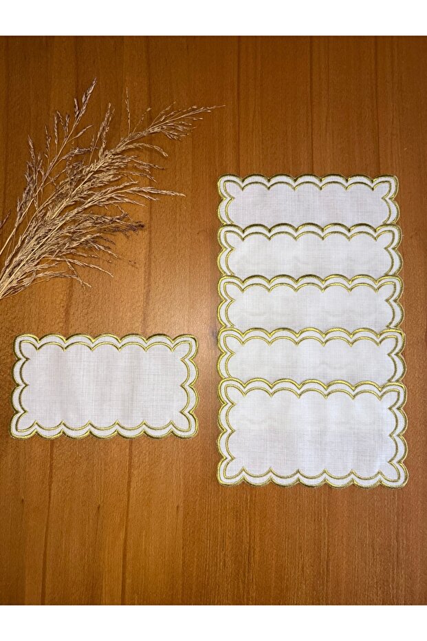 6 Pieces Linen Gold Color Wavy Cloud Patterned Tray Cover