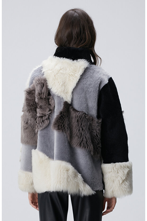 Renk Bloklu Deri Kaban - 5