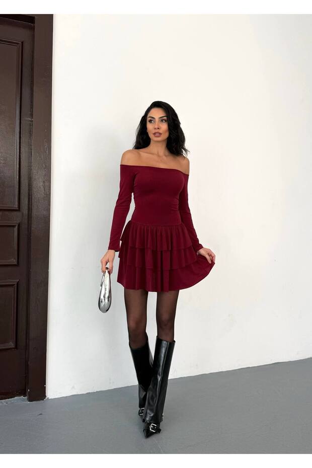 Women's Mini Dress Sandy Fabric Off Shoulder Layered Flounce -