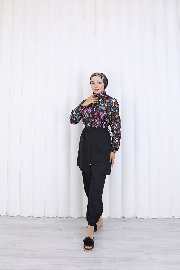 Color Blend, Adjustable Waist, Elasticated Water-Repellent Fabric, 3-Piece Fully Covered Hijab Swimsuit