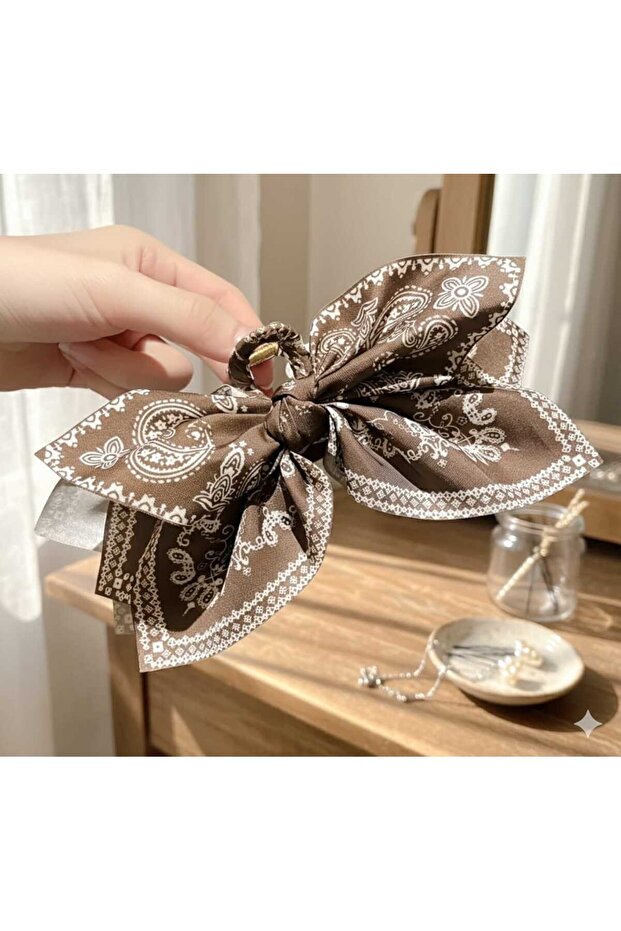 مشبك ملابس بتصميم فيونكة بنقشة بنية (BC-1253) - 2