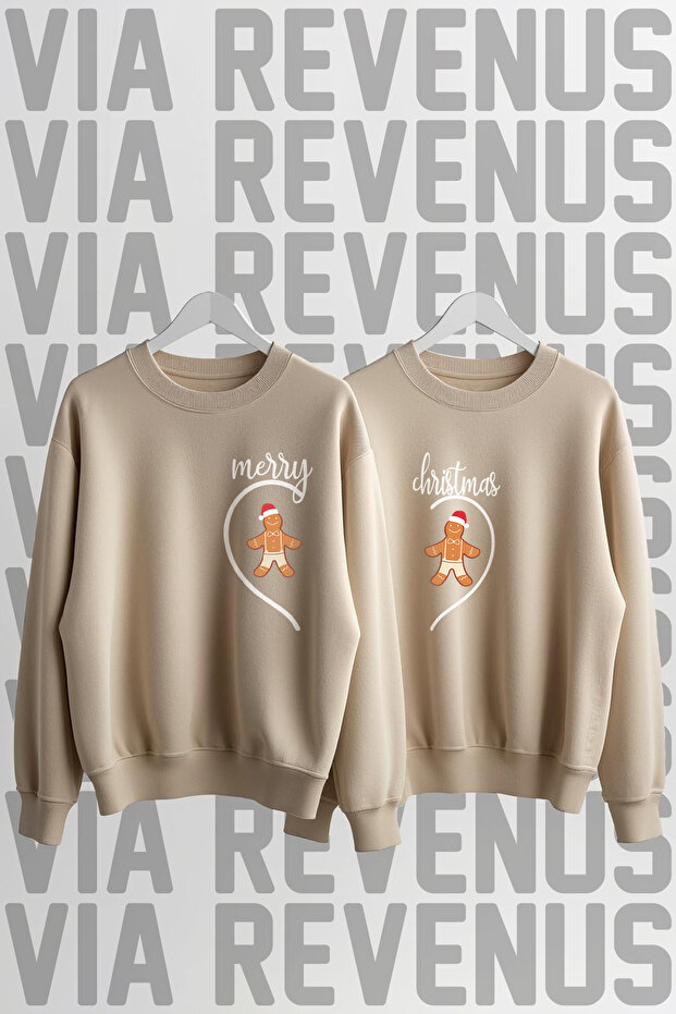 Merry Christmas Cookie New Year's Eve Christmas Printed Crew Neck 3 Thread Ş Fleece-Lined Lover Combination Sweatshirt