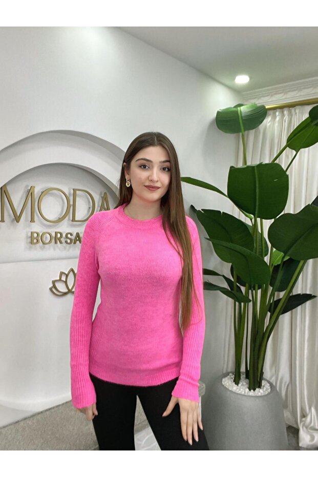 Women's Thin Knit Pink Long Sleeve L Stretch Fabric Soft Knitwear Sweater-Badi