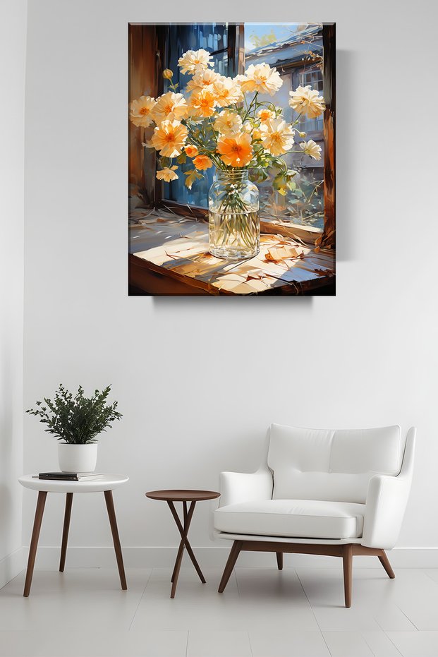 Flowers in a Glass Vase Artistic Decorative Canvas Painting Living Room Living Bedroom Office Entrance 0482