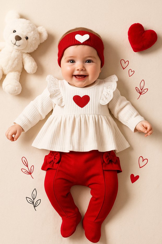 New Born Baby Girl Hearted and Fistulized 5-Piece Hospital Release Zibin Set