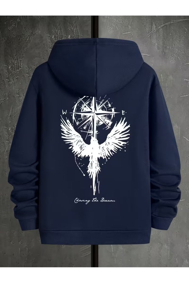 Hooded Long Sleeve Compass Star and Wing for Men Printed