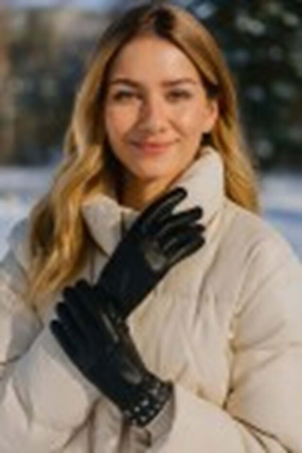 Bileği Taşlı Siyah PU Deri Eldiven - 1