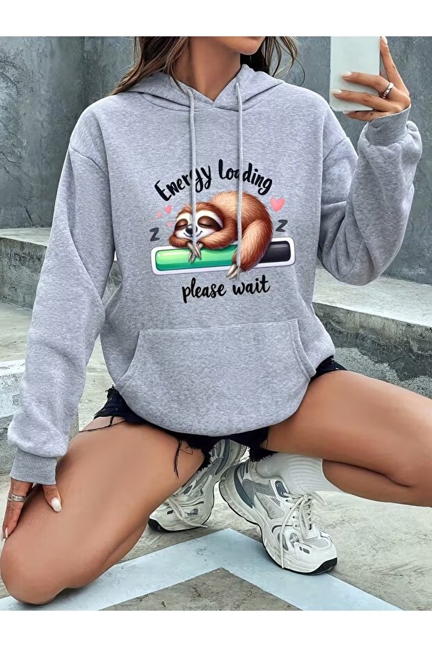 Cartoon Cats Printed Kangaroo Pocket Hooded Sweatshirt,