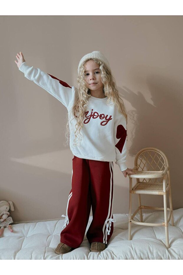 Girl's Enjoy Winter Set with Bow Detail Sweatshirt
