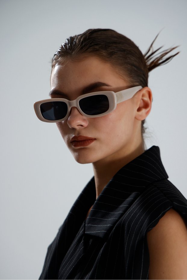 Vintage Cream Thick Framed Retro Cream Sunglasses