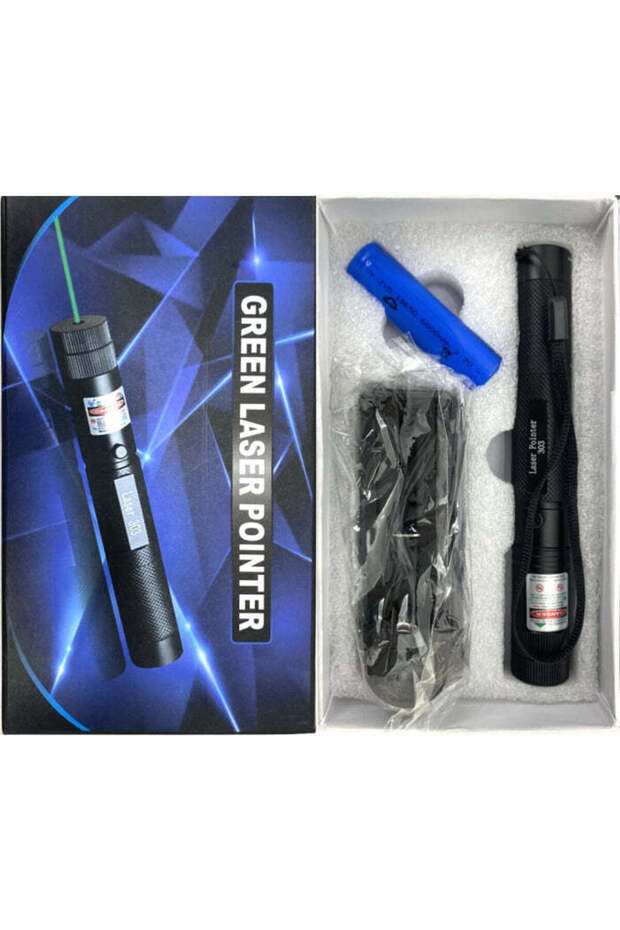 Professional long-range green laser pointer with a range of up to 5 km - rechargeable with battery, charger, and safety key - 4