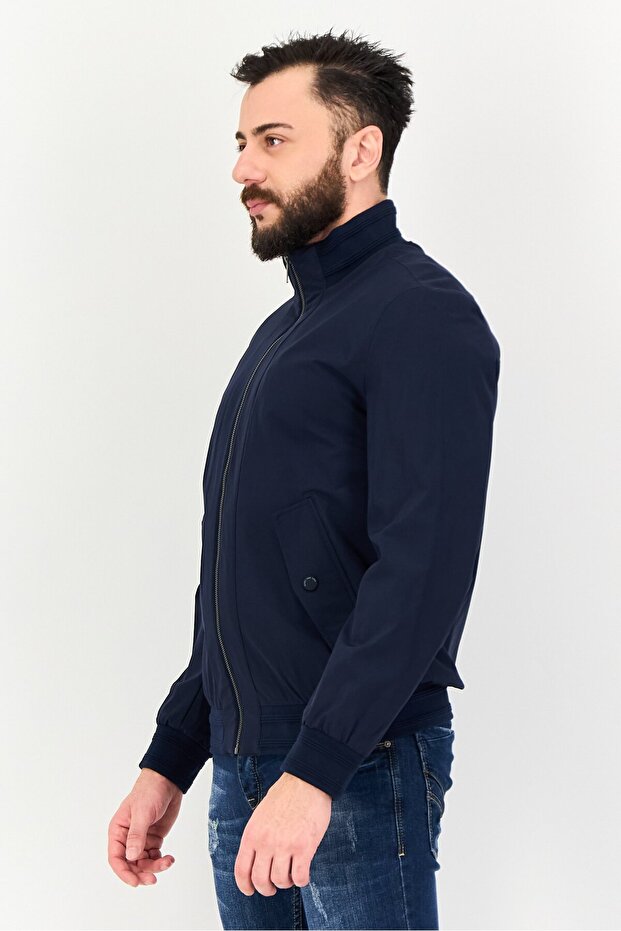 جاكيت بومبر رجالي سادة، أزرق داكن - 2