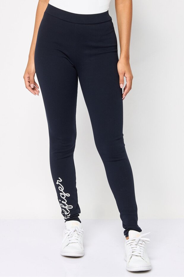 Women Embroidered Logo Pull On Leggings, Navy