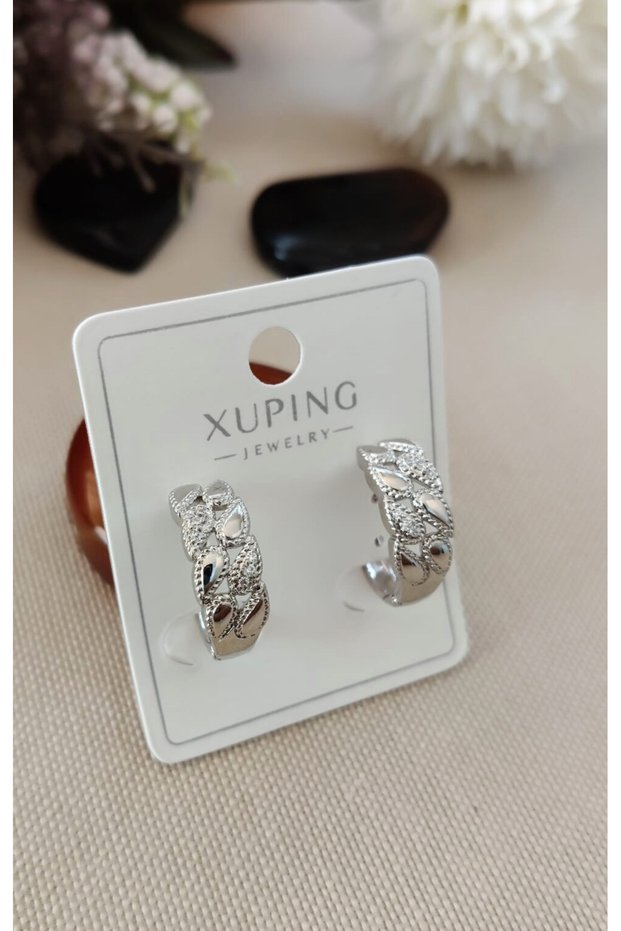Premium Damla Model Zircon Stone Xuping Steel Earrings, Silver Color