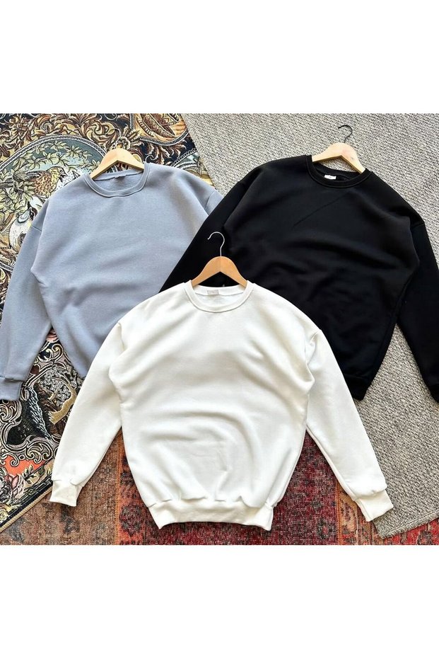Unisex Oversized 3-Piece Basic Sweatshirt Set – Black White Gray |   Soft Heavy Fabric Comfortable Casual Sweat