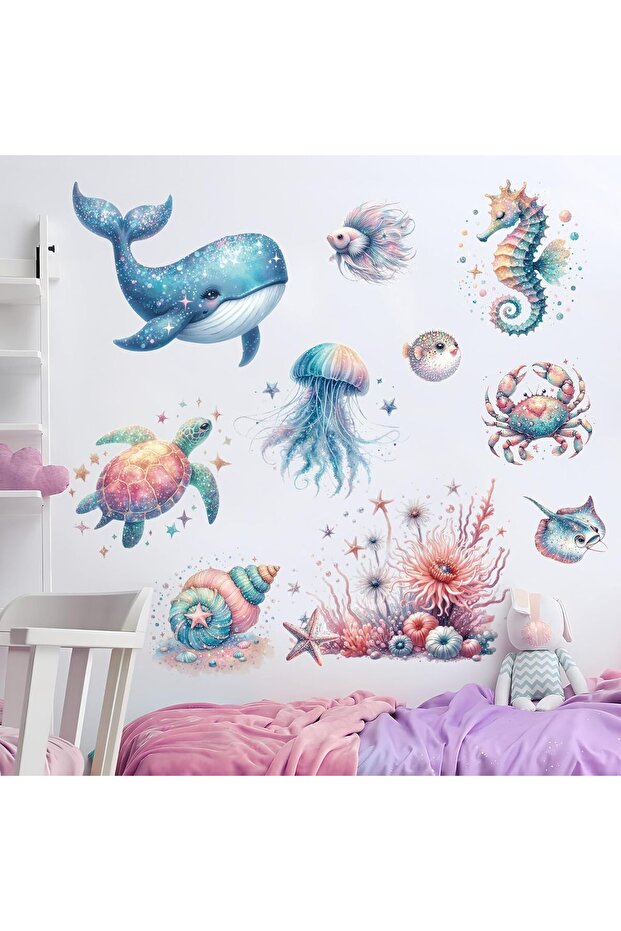 Under the Sea Wall Stickers - Ocean Fish, Turtle, Whales, Removable Decals