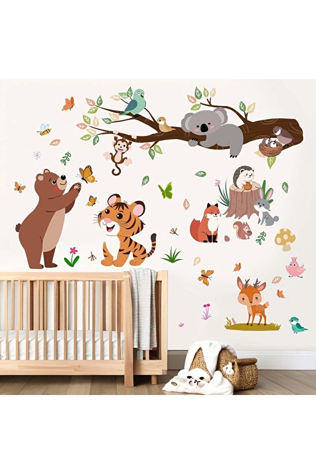 Forest Animals Wall Decals for Kids - Peel and Stick Monkey Tiger Bear Wall Stickers