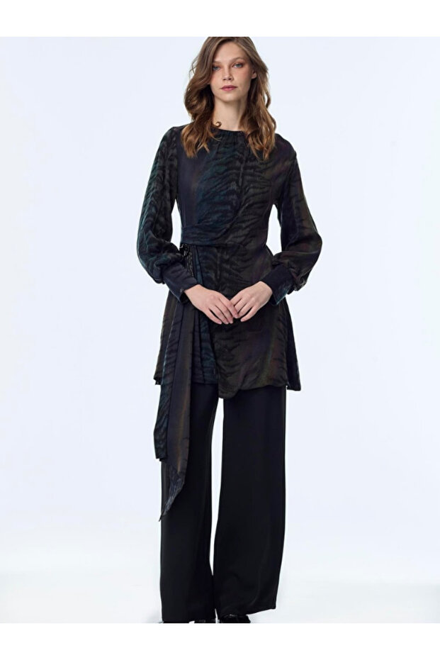 Women's Accessory Detail Patterned Peacock Double Set