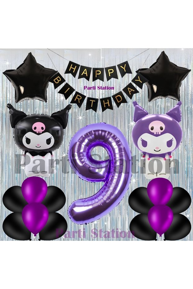 Kuromi Concept 9Th Birthday Balloon Set with Curtain and Purple Number Balloons