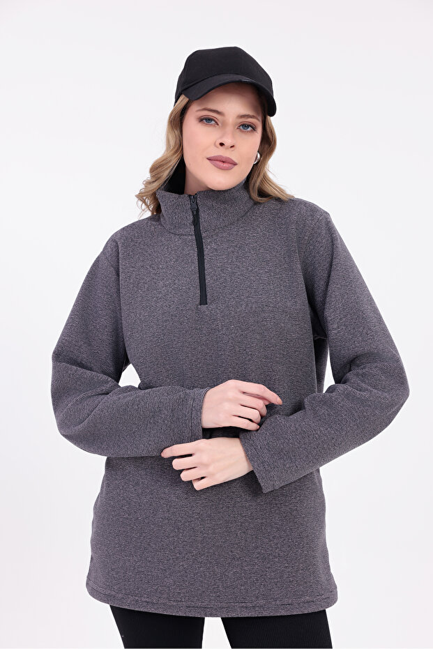 Women's Plum Melange Half Zipper Fleece Sweat