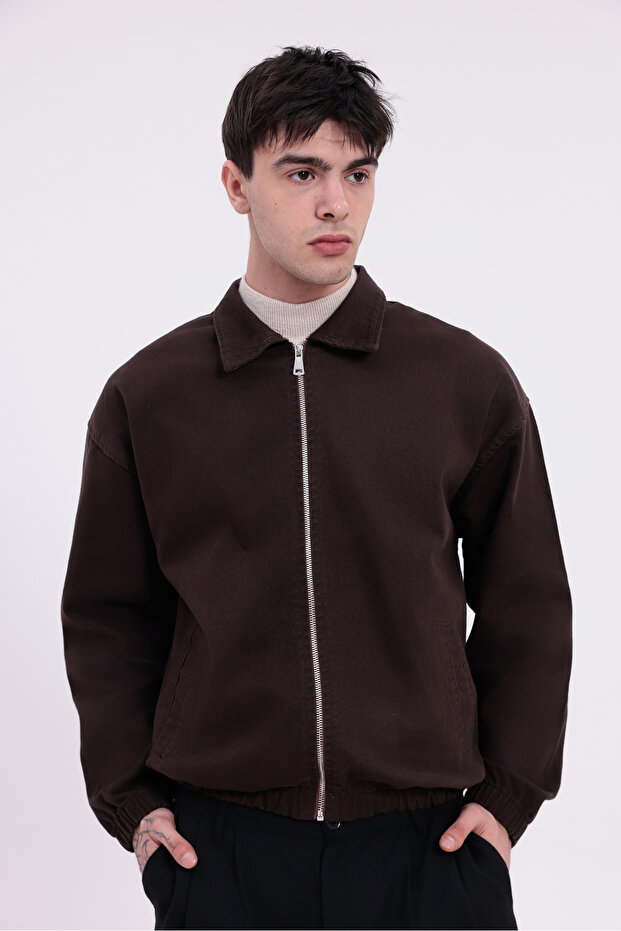 Men's Tile Gabardine Fabric Zippered Oversized Elastic Waist Transitional Jacket - 4