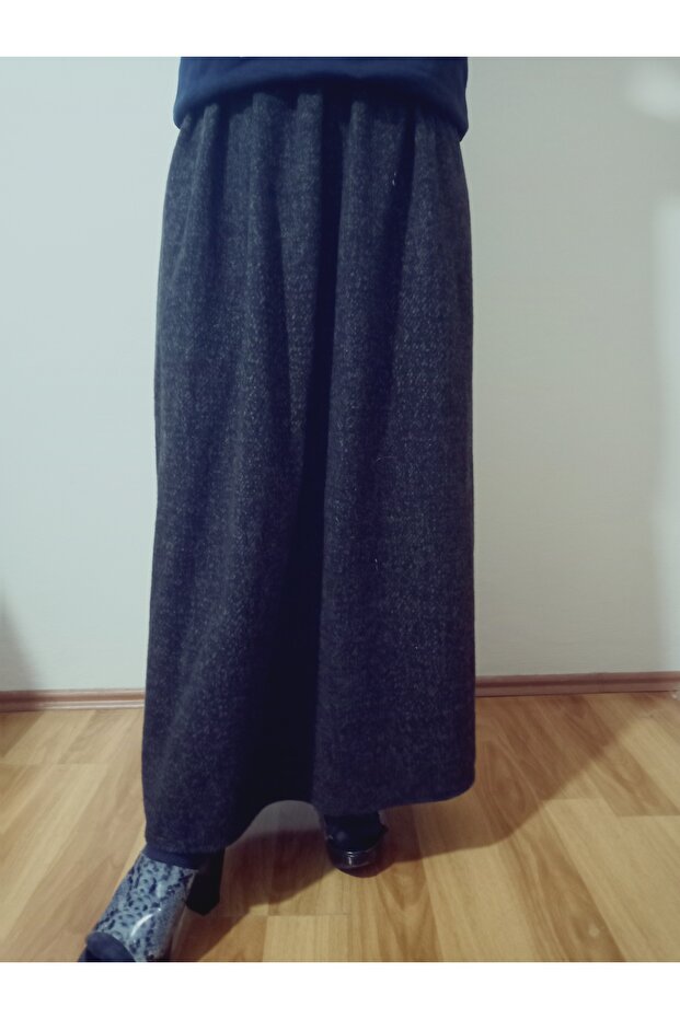 Winter Elastic Waist Patterned Combed Fabric Maxi Length Mother Skirt, Prayer Skirt
