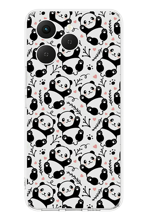 Tecno Spark 40 Compatible Tiny Pandas Design Transparent Silicone Case - 1