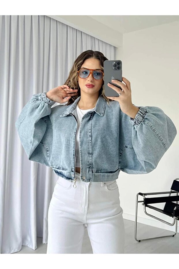 Denim Jacket with Balloon Sleeves