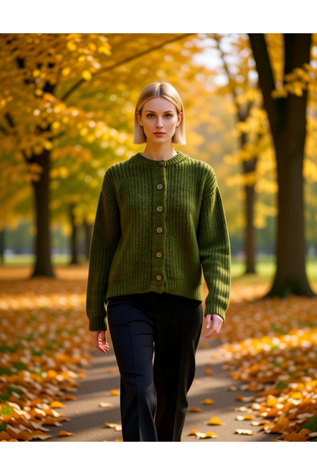 Women's Soft Textured Relaxed Fit Crew Neck Plain Pattern Long Sleeve Knitwear Cardigan Functional