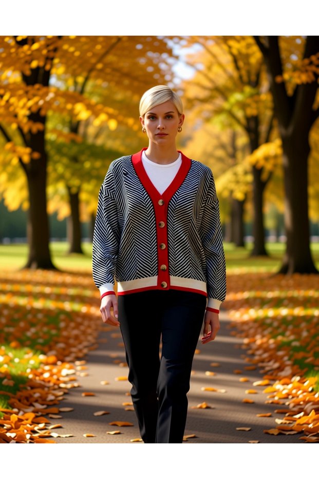 Women's Oversized Geometric Pattern Buttoned Knitwear Cardigan Comfortable Daily Style Complement Stylish