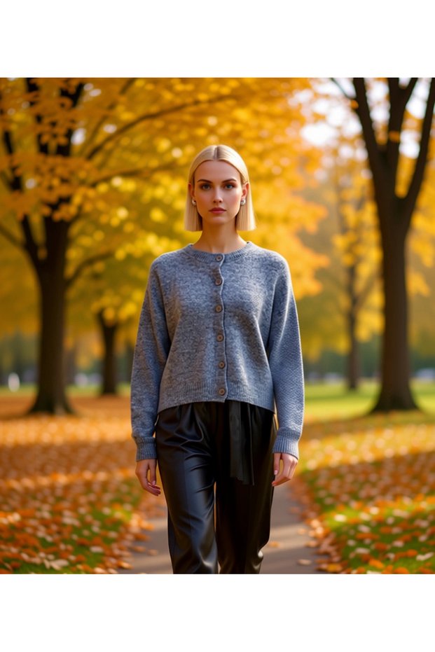 Women's Crew Neck Low Sleeve Oversized Cut Knitwear Cardigan Winter Days a Comfortable Stylish Outerwear