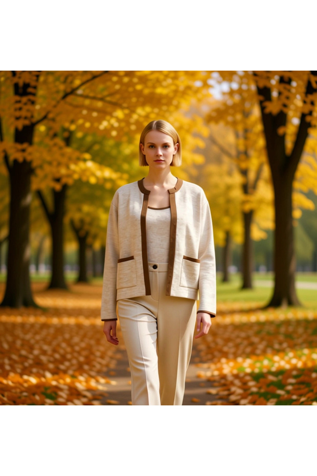 Women's Comfortable Two-Piece Knitwear Suit Low Sleeves Crew Neck Blouse and Open Cardigan Set Stylish