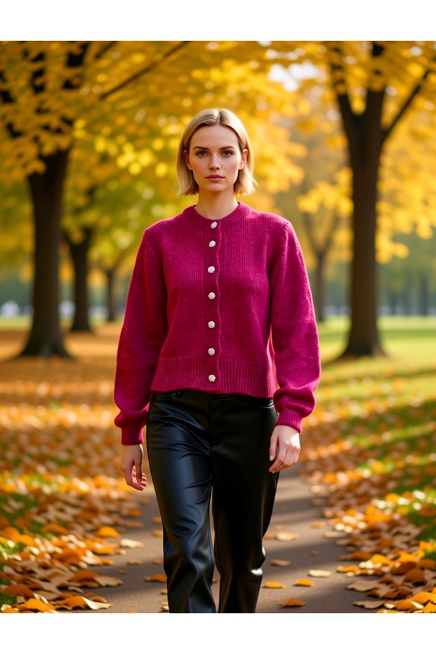 Women's Soft Textured Jewel Button Crop Knit Cardigan, an Elegant Choice Offering Everyday Chic and Comfort