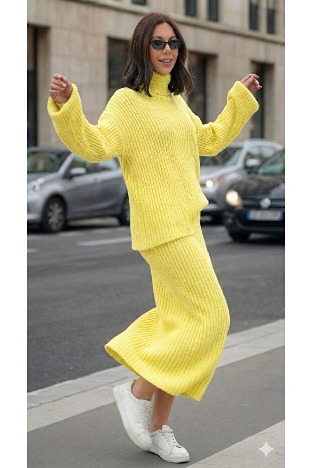 Triko 2Li Takım Skirt Sweater Boğazlı Fitili