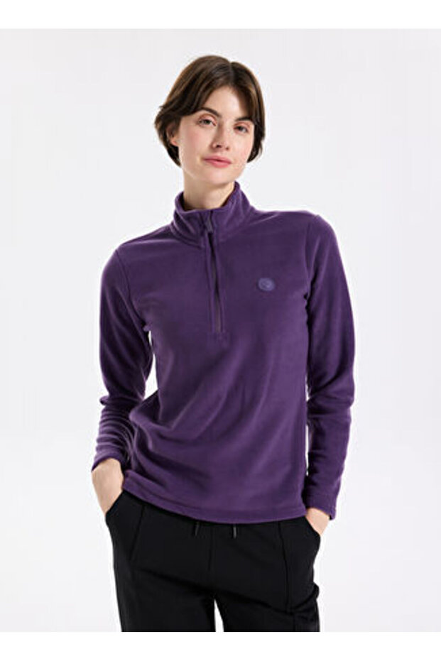 D5WL-SWT3302 Mor Fermuarlı Basic Kadın Polar Sweatshırt - 3
