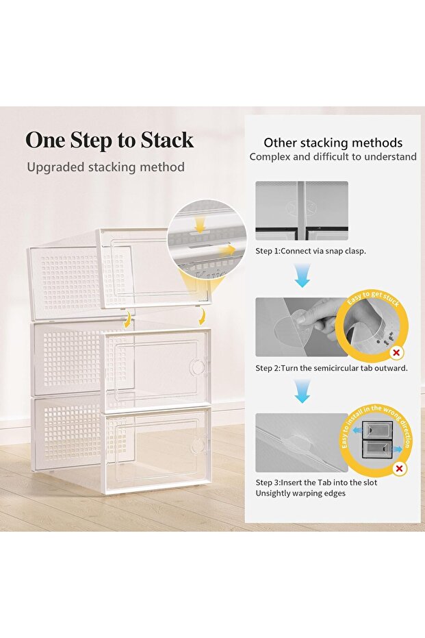 4 قطع من صناديق تخزين الأحذية الشفافة القابلة للتكديس، منظمات بلاستيكية شفافة مقاومة للغبار - 3